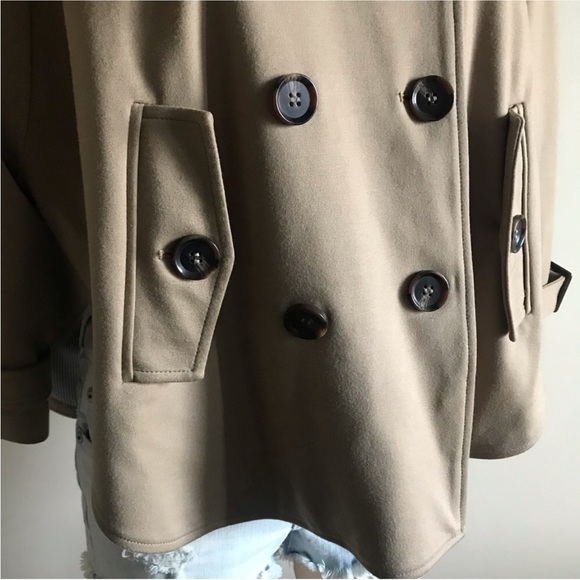 Anthropologie Cartonnier Button Down Pea Jacket Short Tan Size Large - Picture 3 of 7